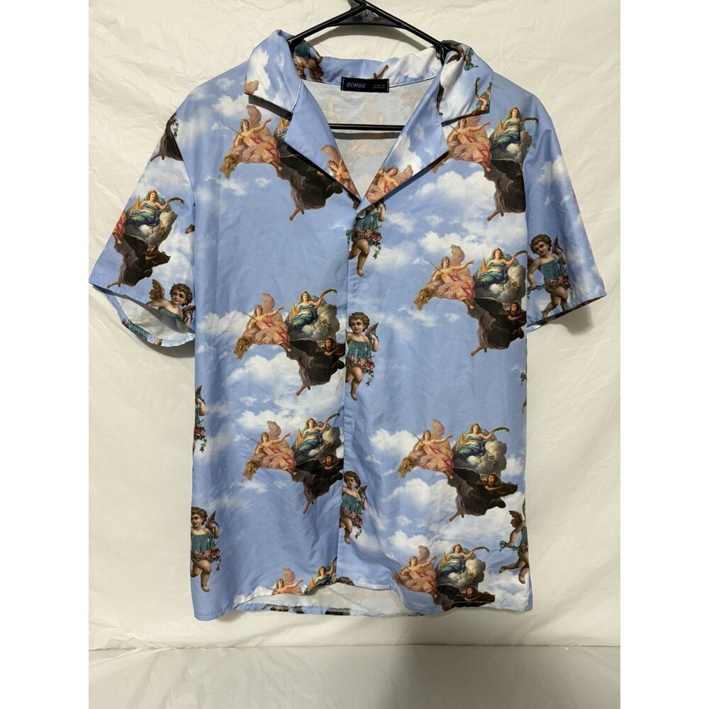 Romwe Angel Print Button-Up Shirt Small